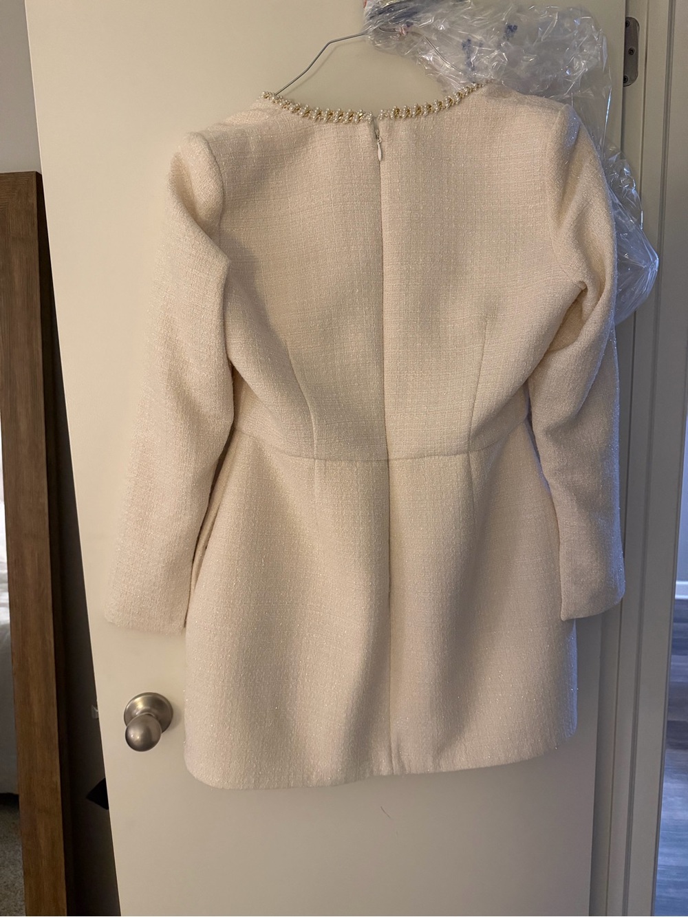 NADINE MERABI Cream Long Sleeve Square Neck Mini Dress - Picture 3 of 5